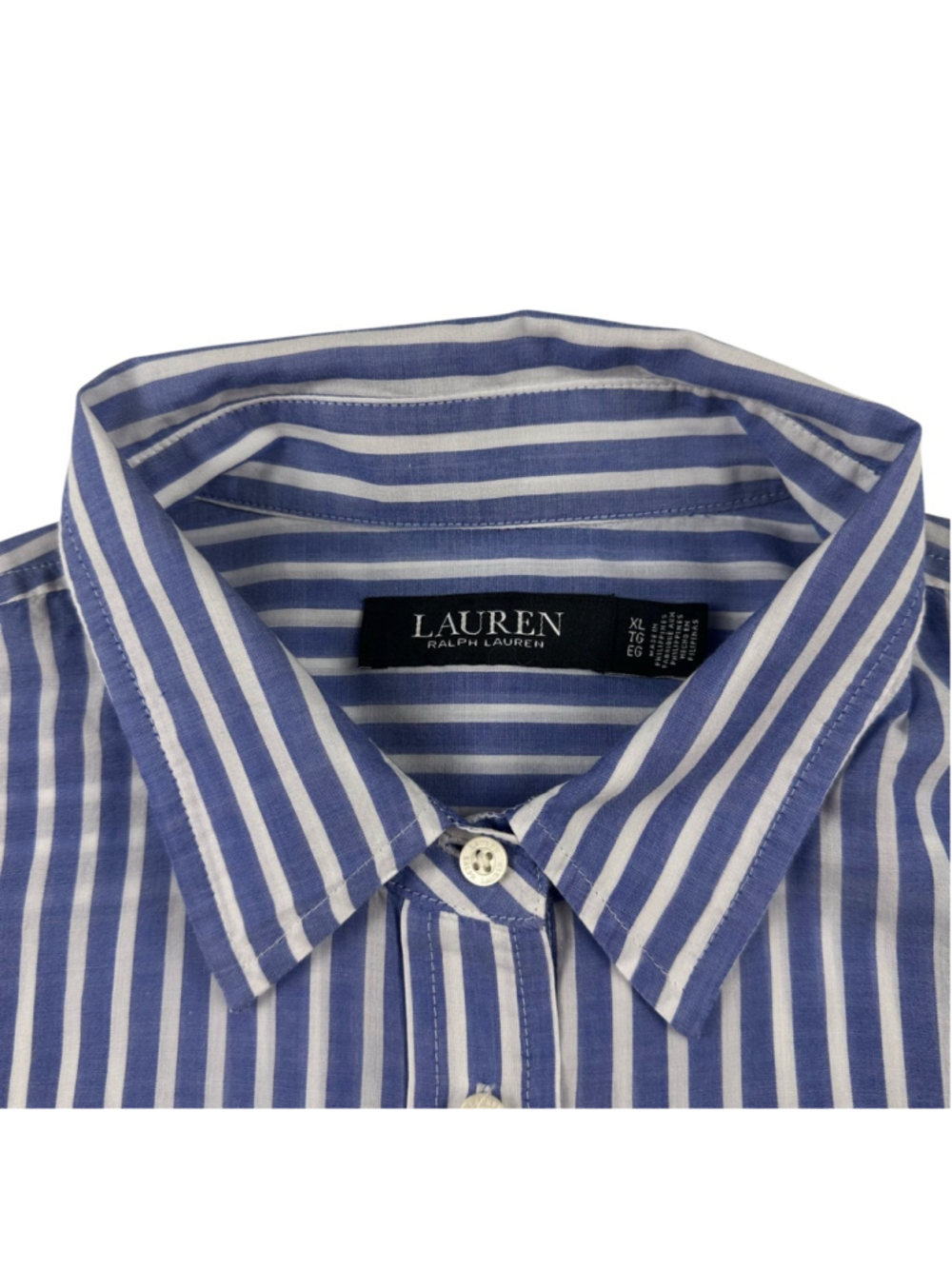 Lauren Ralph Lauren Shirt Womens XL Blue White Striped Button Up Roll Tab Blouse - Picture 7 of 9